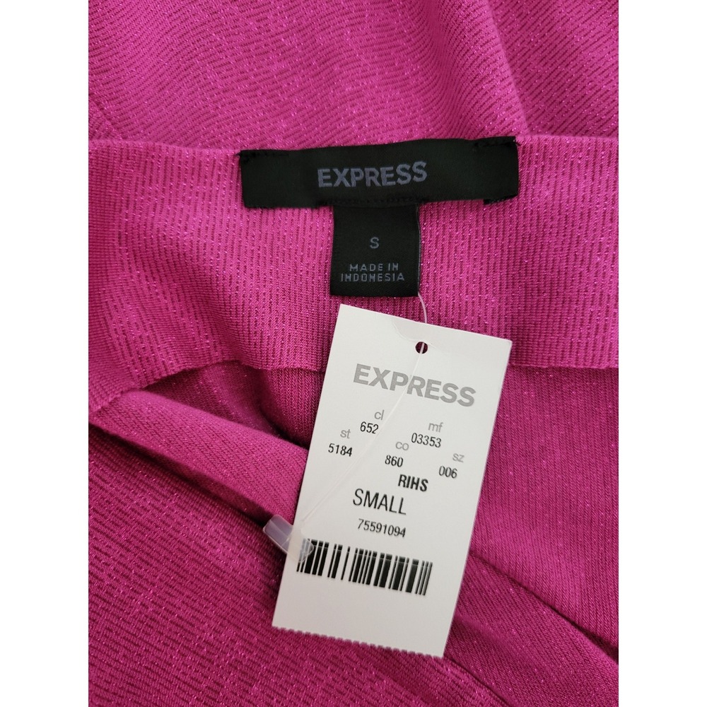 Y2K Express Pink Metallic Empire Waist V-Neck 3/4 Sleeve VBack Shimmer Top S New - Picture 2 of 9